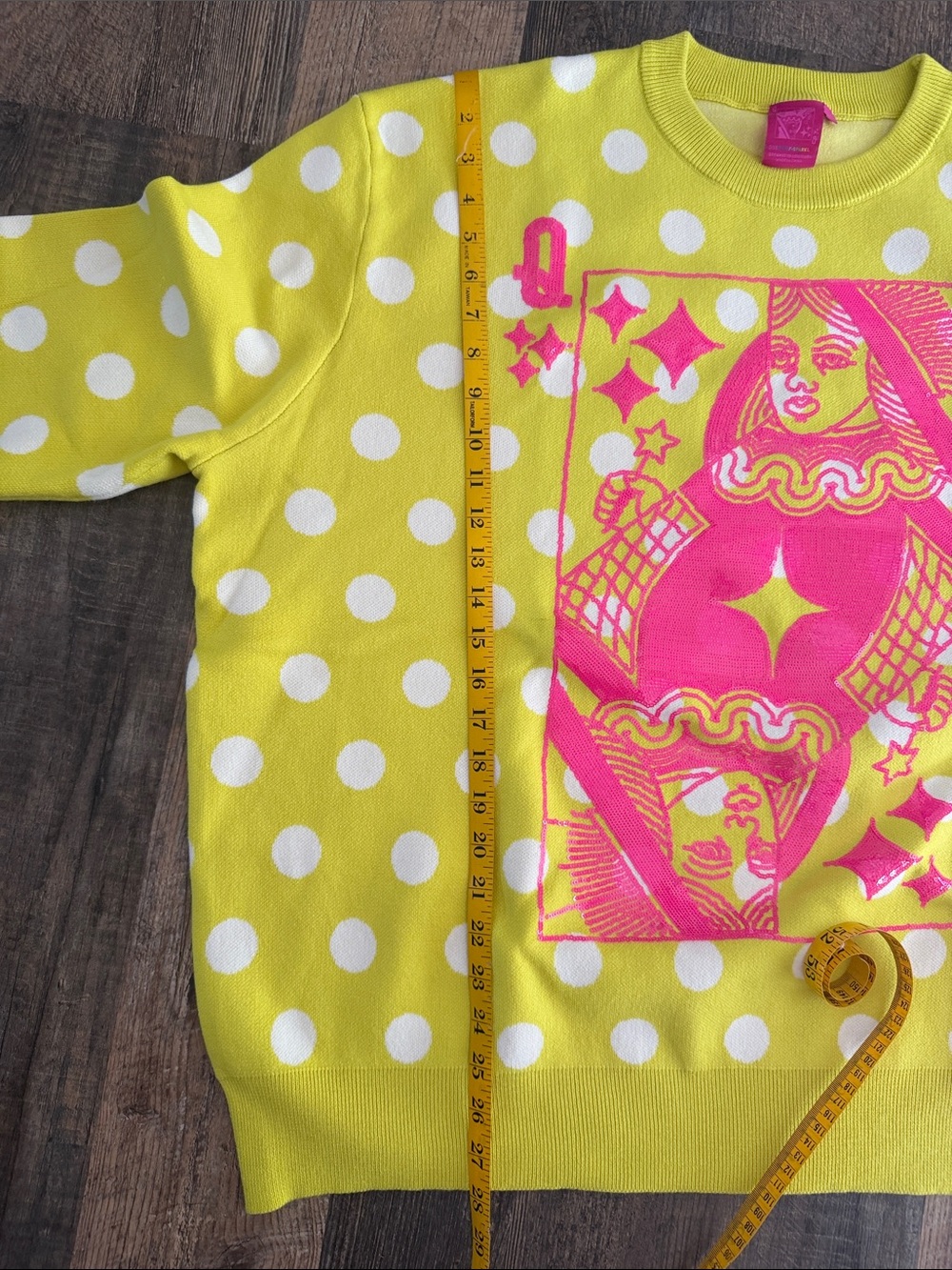 QUEEN OF SPARKLES Lime/hot pink Polka Dot Crewneck Sweater-sz L NWT. - Picture 7 of 8